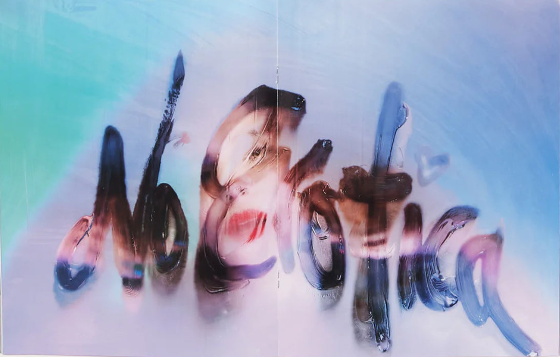 Abstract artistic composition with distorted facial features and fluid, calligraphic shapes.