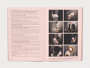 Interior spread from 'The Book Title' showing text and a black and white photograph.