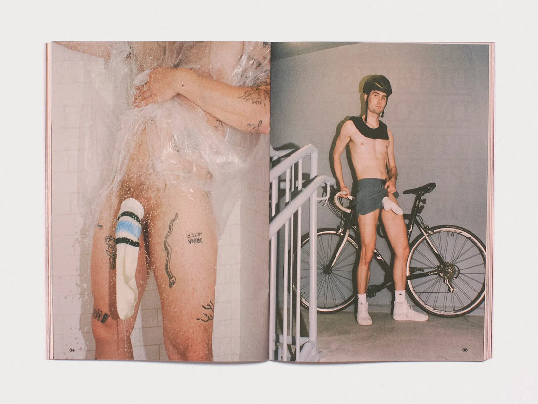 Interior spread showing two artistic photographs of a man.
