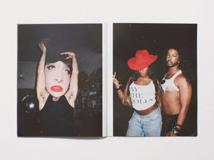 Interior spread from a photography book featuring two portrait photographs.