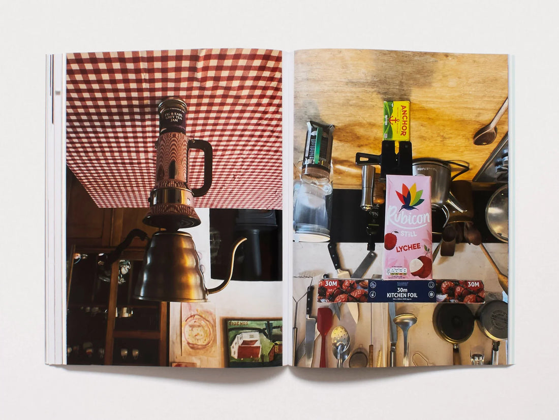 Interior spread from a photography book featuring a still life of kitchen objects.