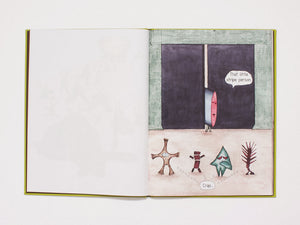 Interior spread from a book featuring whimsical illustrations and handwritten text.
