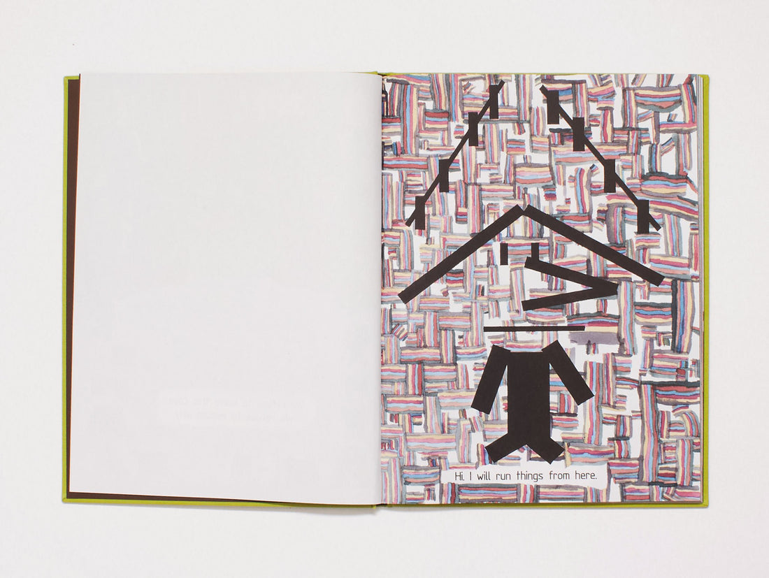 Interior spread featuring an abstract illustration and text.