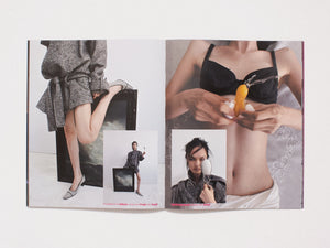Interior spread from a fashion and photography book featuring conceptual imagery.