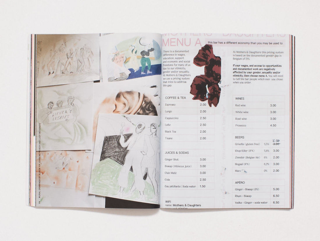 Interior spread from 'ROYAL OVERHANGS' featuring sketches and a menu page.
