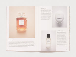 Interior spread from 'CHANEL' featuring fragrance and skincare product photography.