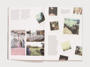 Interior spread from 'Grasse' featuring photographs of floral harvesting and distillation.