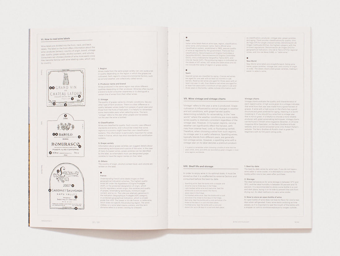 Interior spread from 'WINE' explaining how to read wine labels.